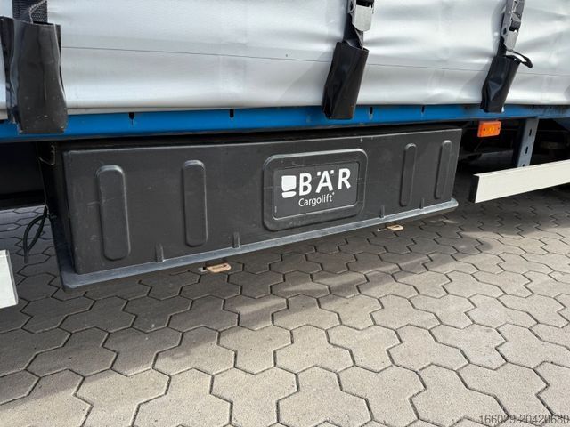 Open semitrailer with tarp DINKEL Gabelstapler-Transporter mit Rampe