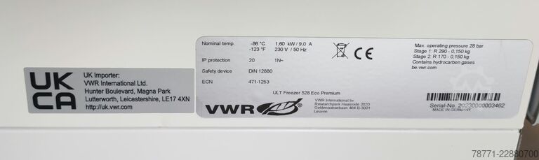 −86 °C laboratory freezer VWR ULT Freezer Eco 528 Premium