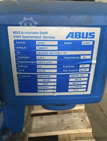ABUS wire rope hoist 3.2 t, 6 m lifting height Abus gm 832h6