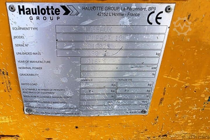 Scissor lift Haulotte Compact 10N Electric, 10m Working Height, 230kg Ca