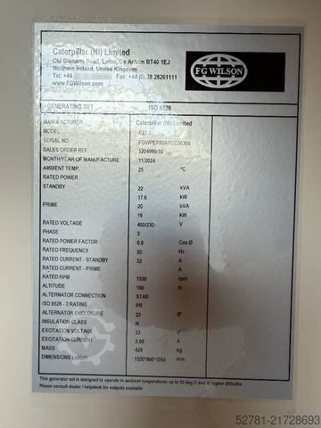 Generator set FG Wilson P22-1 - 22 kVA Open Genset - DPX-16002-O
