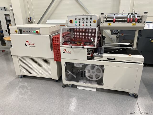 Foil wrapping machine E Shrink Packaging LB-728 + LB-201 Angle Sealer with Shrink Tunnel