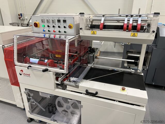 Foil wrapping machine E Shrink Packaging LB-728 + LB-201 Angle Sealer with Shrink Tunnel