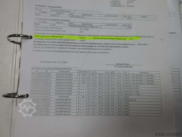 Kranhimmel Kran Hallenkran Spur 12946mm ABUS Hallenkran Brückenkran Kran ELV 5t NL 5000Kg Portalkran Kran 12946mm 140Std