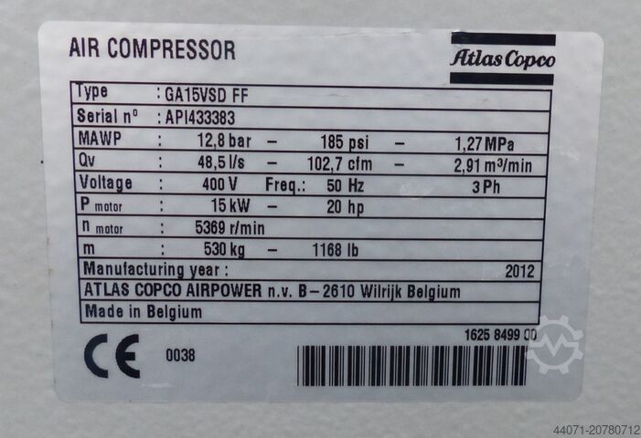 Schraubenkompressor GA15VSDFF Atlas Copco GA15VSDFF