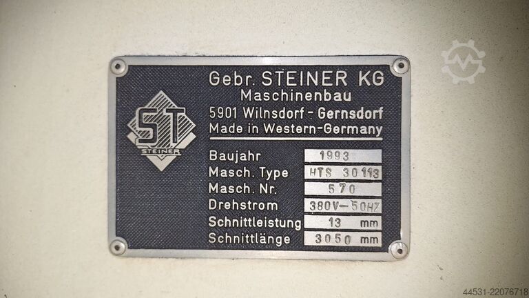 Hydraulic guillotine shear Steiner HTS 30 113