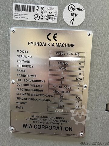 Vertical machining center Hyundai Kia VX 500