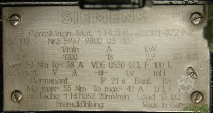 Permanent Magnet Motor SIEMENS n-Mot 1 HU3106-OSDO1-OZZ9