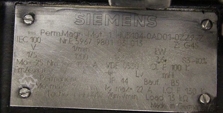 Permanent Magnet Motor SIEMENS 1HU3104-0AD01-0ZZ9-Z