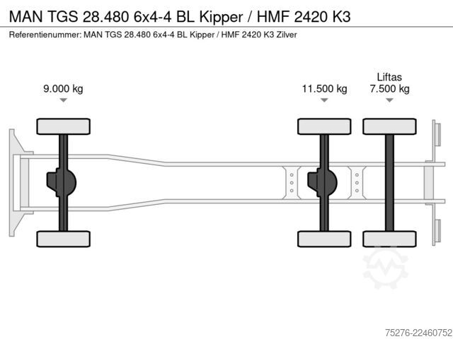 Tipper with crane MAN TGS 28.480 6x4-4 BL Kipper / HMF 2420 K3