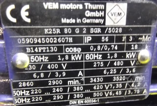 Electric motor 1.8 kW 2860 Rpm VEM K25R 80 G2 SGR/5028