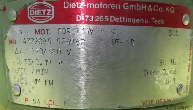 Gear motor 0.6 kW 30 rpm Dietz FDR71A/8Q