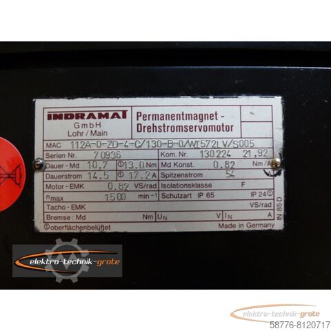 Control unit Indramat MAC112A-0-ZD-4-C / 130-B-0 / WI572LV / S005 Permanent-Drehstromservomotor generalüberholt mit 12 Monaten Gewährleistung