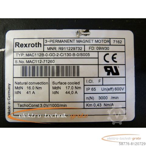 Indramat engine Indramat MAC112B-0-GD-2-C/130-B-0/S005 Permanentmagnet-Drehstromservomotor