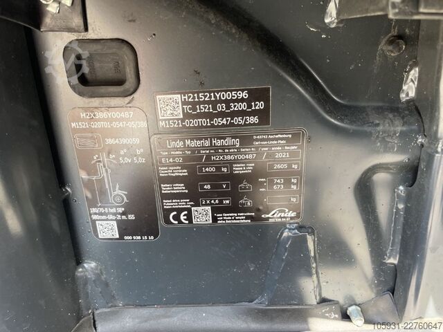 Electric 3-wheel forklift Linde E14-02