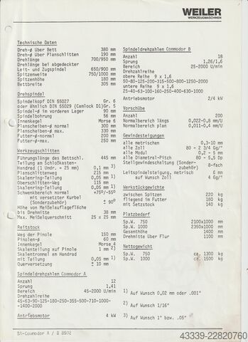 Leit-/Zugspindeldrehmaschine WEILER COMMODOR  B