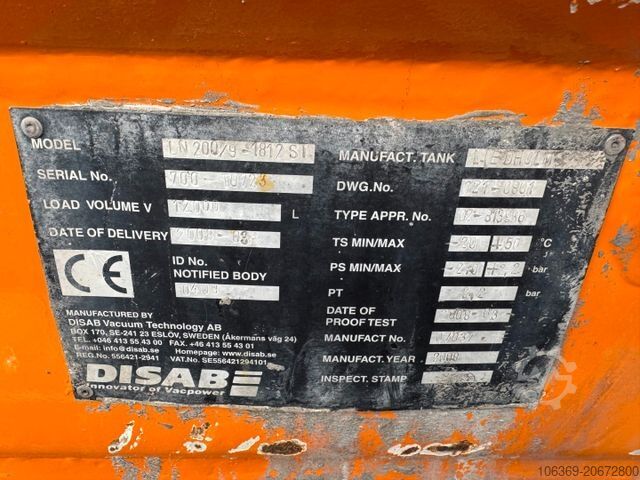 Vacuum tank truck SCANIA R450 4x2 Euro 6 Disab Centurion LN20 Sauglader