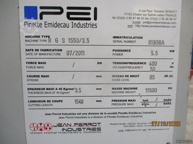 Guillotine shear Perrot R G S 1550/3,5