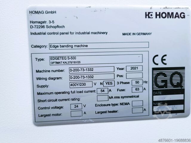 Edge Bander HOMAG EDGETEQ S-500 OPTIMAT KAL375/18/V25