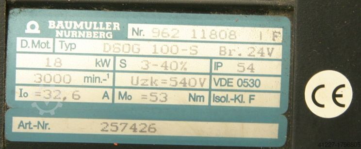 Three-phase synchronous motor Baumüller SEW DSOG 100-S