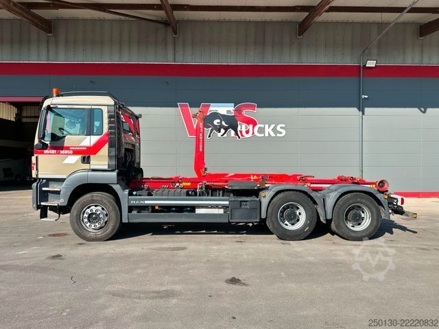 Roll-off tipper truck MAN TGS 26.420 6x4 BL MEILLER RS 21.65 AK Navi Klima