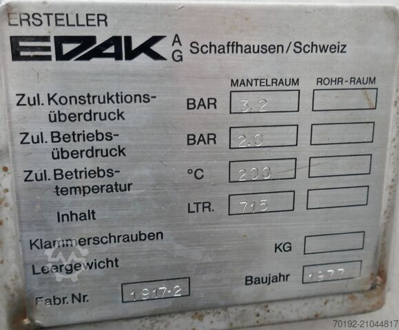 715 Liter horizontaler Druckbehälter aus V4A EDAK AG B0126