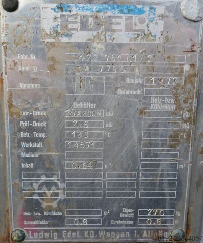 640 Liter Druckbehälter aus V4A  B0119