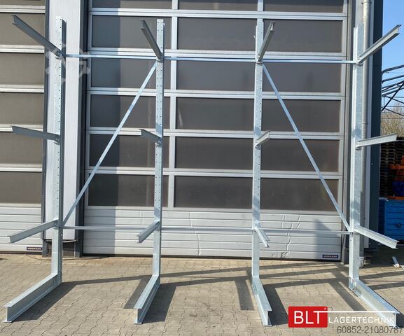 Kragarmregal ca. 4,02 lfm. Kragarmregal  H: 350cm T: 137 cm , 500kg/Arm , 4 Lagerebenen