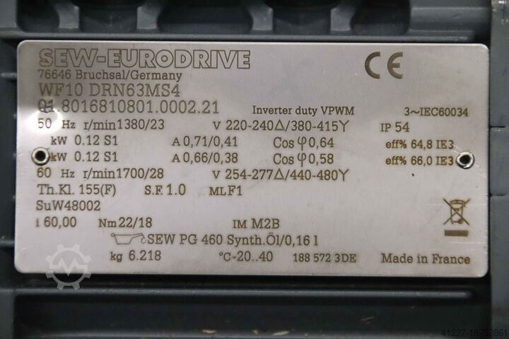 Gear motor 0.12 kW 23 rpm SEW-Eurodrive WF10 DRN63MS4