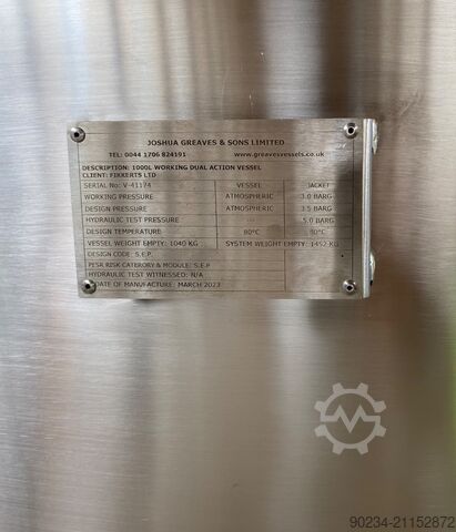 Ungerichteter Joshua Greaves 1.000 Liter Dual-Action-Prozessbehälter GREAVES 1000L DUAL ACTION MIXER