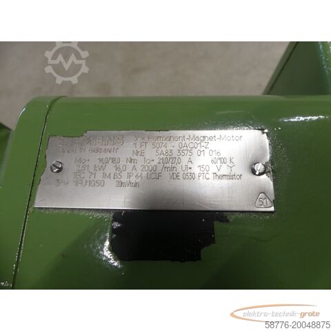 Control unit Siemens 1FT5074-0AC01 - Z Permanent Magnet Motor SN:E5A83357501016