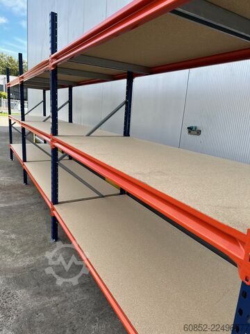 Wide span storage rack ca. 57 lfm. Weitspannregale H: 200 cm T: 80 cm , 400 kg Fachlast , 3 Ebenen