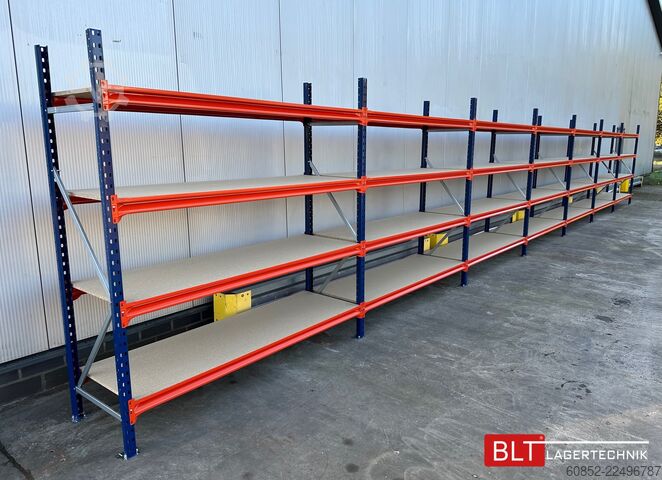 Wide span storage rack ca. 57 lfm. Weitspannregale H: 200 cm T: 60 cm , 400 kg Fachlast , 4 Ebenen
