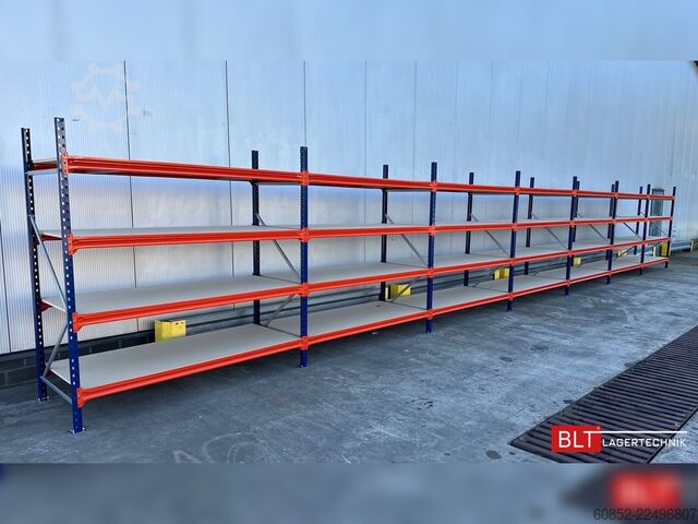 Wide span storage rack ca. 13,35 lfm. Weitspannregale H: 200 cm T: 80 cm , 400 kg Fachlast , 4 Ebenen