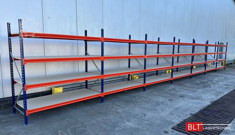 Wide span storage rack ca. 13,35 lfm. Weitspannregale H: 200 cm T: 80 cm , 400 kg Fachlast , 4 Ebenen