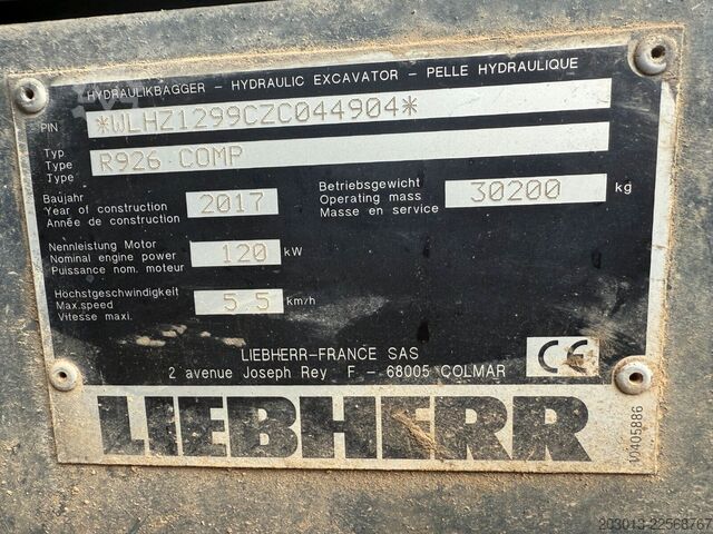 Chain excavator LIEBHERR R926 COMPACT Kettenbagger 30 Tonnen *11.644 H