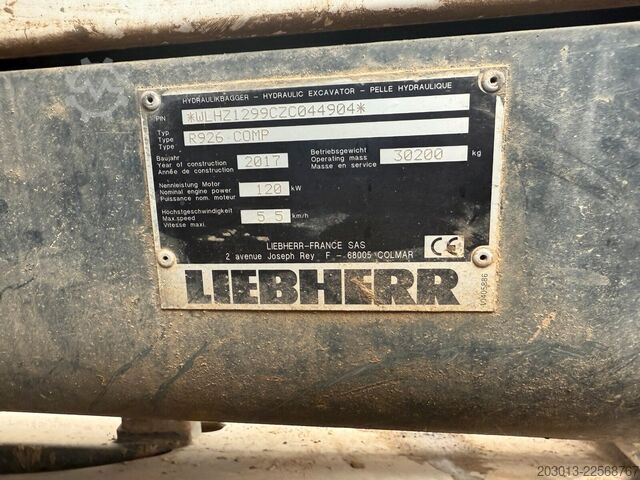 Chain excavator LIEBHERR R926 COMPACT Kettenbagger 30 Tonnen *11.644 H