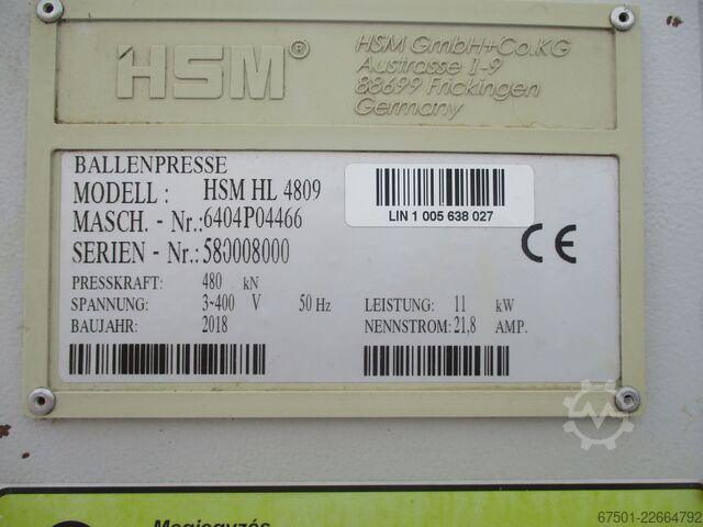 Ballenpresse Papierpresse Abfallpresse HSM HL 4809 (3544)