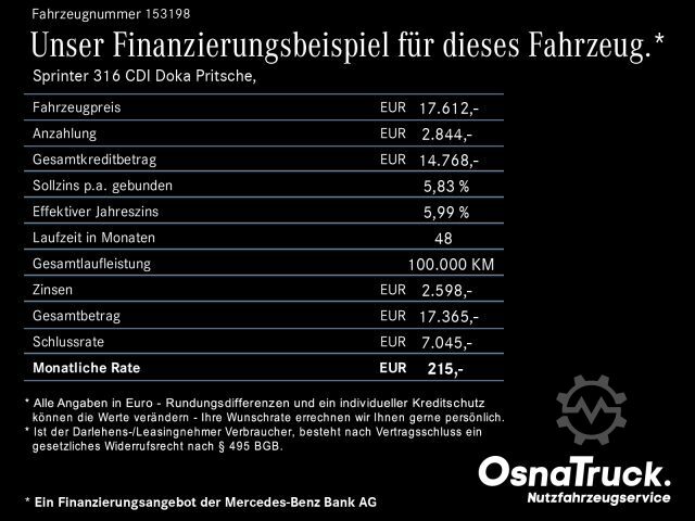 Van MERCEDES-BENZ Sprinter 316 CDI Doka Pritsche, Klima, AHK 2,8t