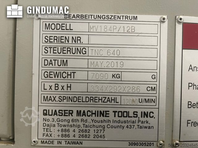 Vertical Machining Centre Quaser MV 184P/12B