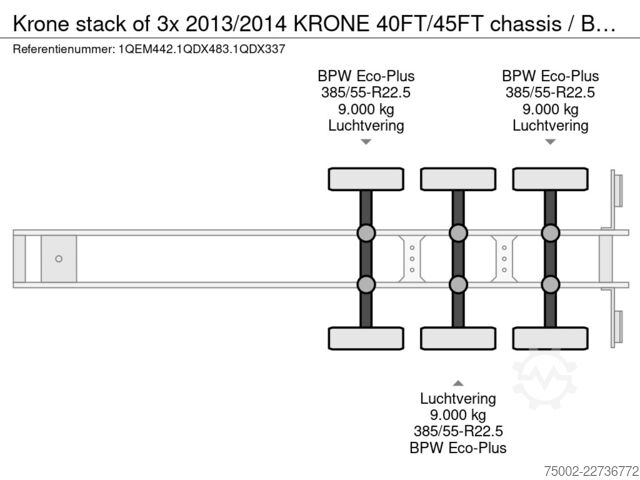 Containertransport Krone stack of 3x 2013/2014 KRONE 40FT/45FT chassis /...