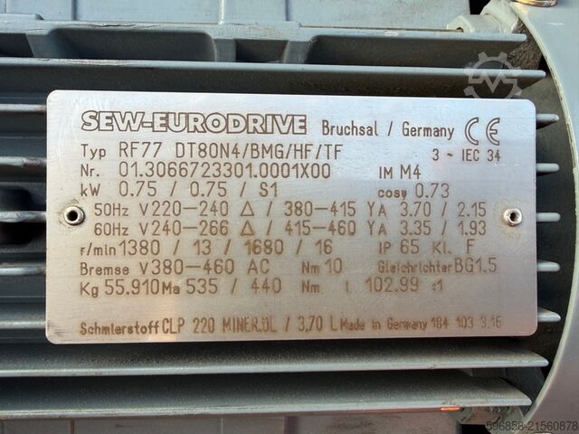 SEW EURODRIVE RF77 DT80N4/BMG/TF Getriebemotor, 0,75 kW, 1380 U/min, Bauform IM M4 Motoreduktor SEW EURODRIVE RF77 DT80N4/BMG/TF 0.75kW 1380rpm IM M4 Motoreduktor SEW EURODRIVE RF77 DT80N4/BMG/TF 0.75kW 1380rpm IM M4