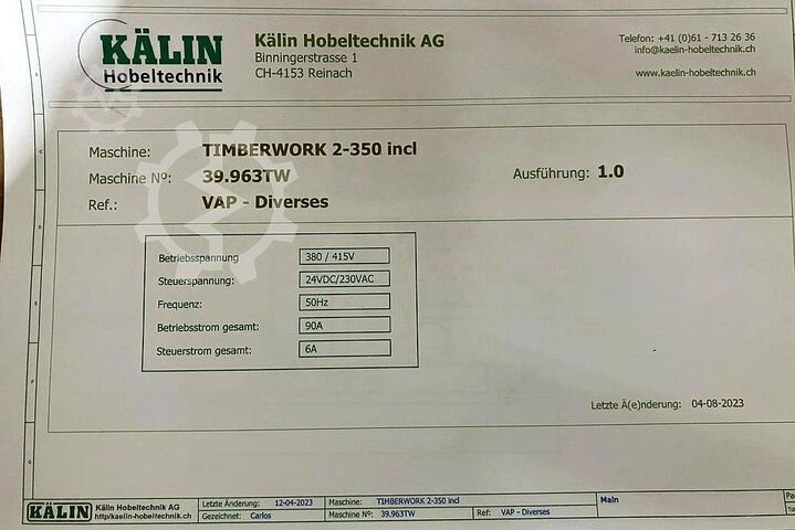 Double-sided planing machine KÄLIN Timberwork 2-350