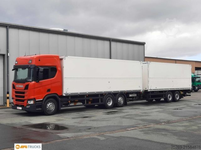 Box truck SCANIA R 410 Durchlade-Kofferzug 2xLBW Lenkachse Retard