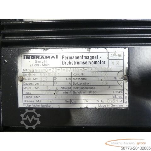 Control unit Indramat MAC090A-0-ZD-1-B/110-A-1/0I1250 Drehstromservomotor SN: 50388R1