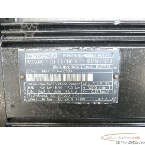 Indramat engine Indramat MAC090C-1-GD-1-B/110-A-2/-I01250/SO13 Motor SN: MAC090-42934