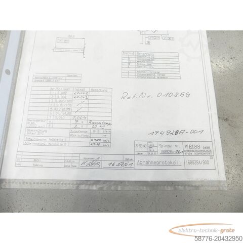 Component  Weiss 168828 A Schleif-Spindel 53A / 26kw / 12000 U/min