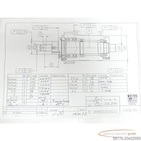 Component Weiss WEISS 174282-014 Spindel - ! -