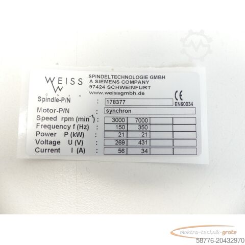 Component Weiss 178377 Schleifspindel 21kw / 7000 U/min = 0002    !