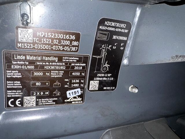 Battery 2022 S + safety inspection (UVV) valid until 09/2027 Linde E 30/600H